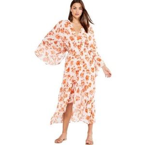 Misa los angeles orange & white high low blouson sleeve maxi dress